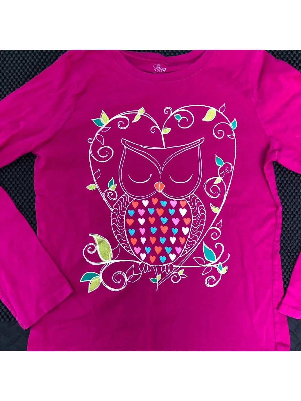 The Children's Place Girls' Long Sleeve Pink Owl Heart Shirt Size 10/12